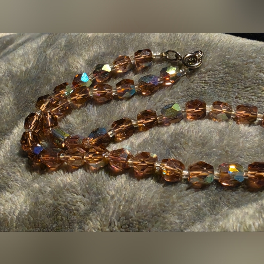 Faceted Vintage Amber Amythst Aurora Glass Bead Necklace